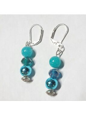 Natural Amazonite Hematite Crystal Drop Earrings